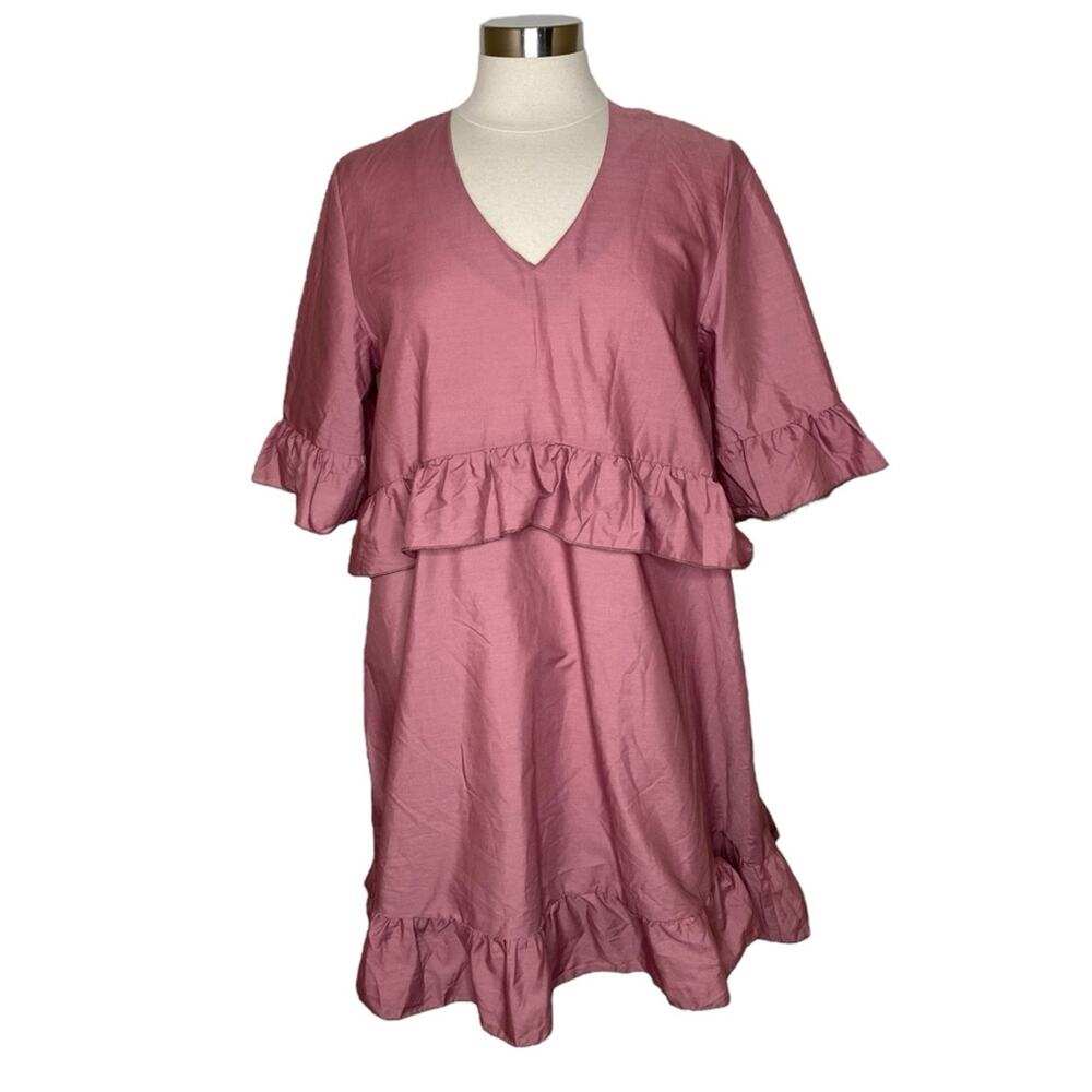 Missguided V-Neck Frill Waist Smock Dress‎ in Dark Pink Women's Size US 10 New